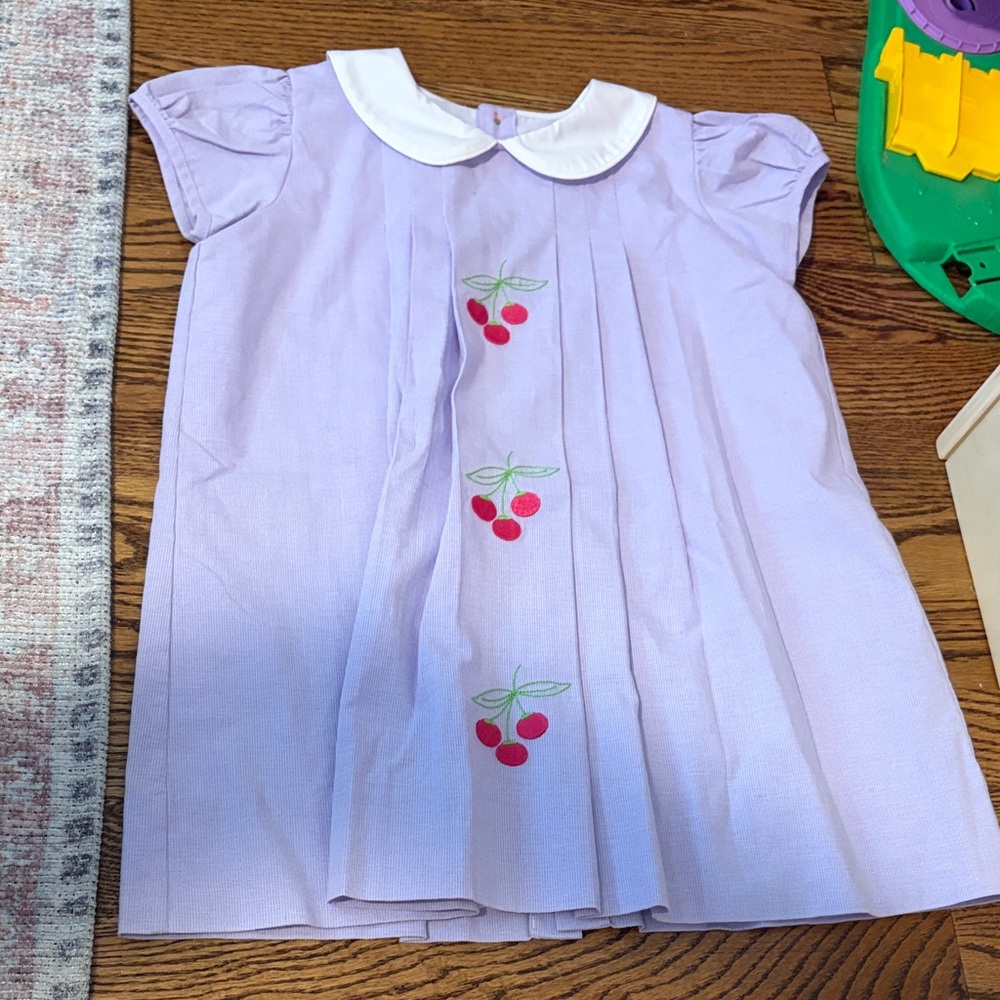 Girls Lavender Peter Pan Collar Cherry Dress Like New